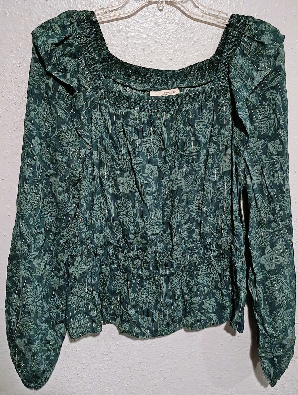 Universal Thread Green & Gold Floral Peplum Blouse